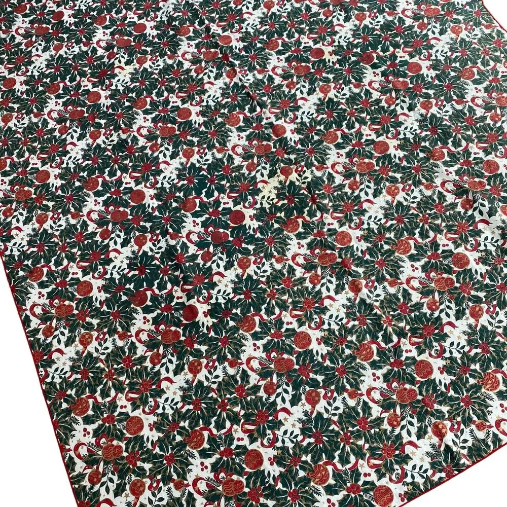 Christmas tablecloth cream red green holly & ornaments festive traditional cloth